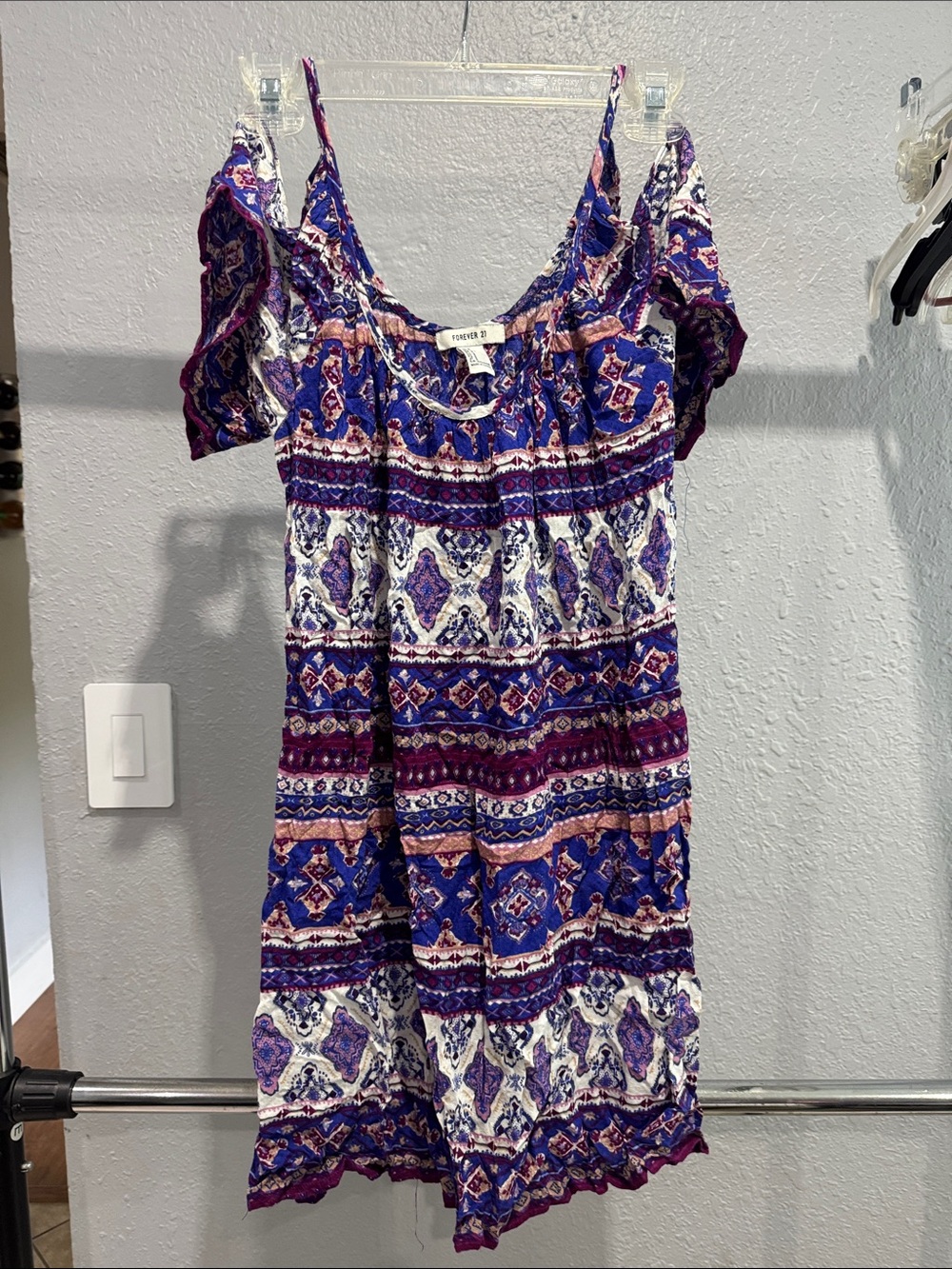 Forever 21 Blue and Purple Cold-Shoulder Mini Dress